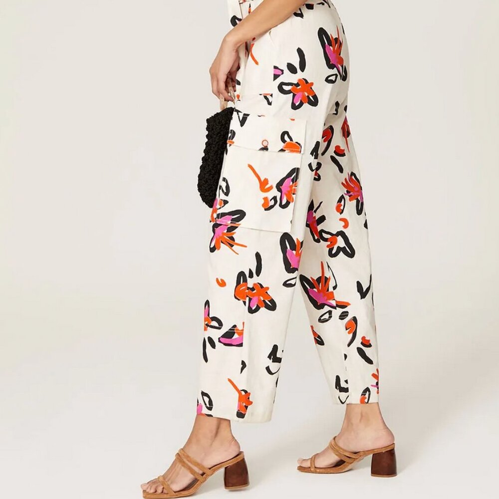 TANYA TAYLOR Margot Floral Print Straight-Leg Linen-Blend Pants 18